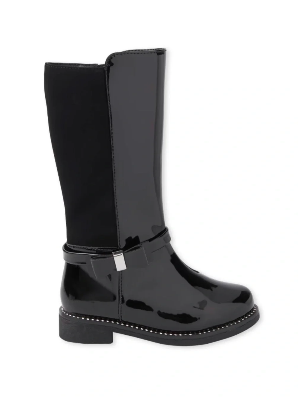 Place Black Patent Jeweled Tall Boots With Side Bow Size 10